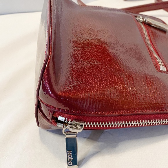 Hobo Camila Metallic Leather Burgundy Crossbody Satchel - Picture 10 of 13